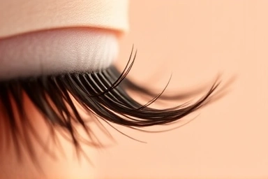 Healthy, curled eyelash with soft, warm lighting.
